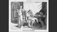 Der Holzstich um 1860 (nach Zeichnung von Josef Mathias von Trenkwald ) zeigt "König Enzio im Gefängnis". © picture alliance / akg-images 
