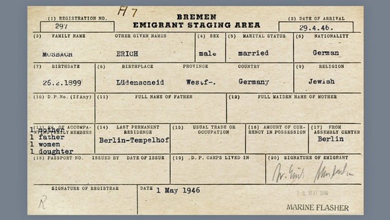 Scan eines Auszug der Bremer "Auswandererkartei" © Staatsarchiv Bremen 
