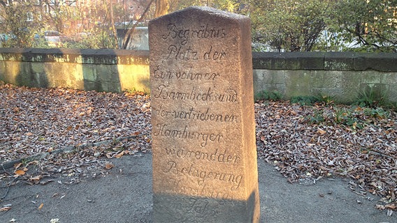 Ein Gedenkstein auf laubigem Untergrund vor einer Mauer © NDR.de Foto: Florian Wöhrle