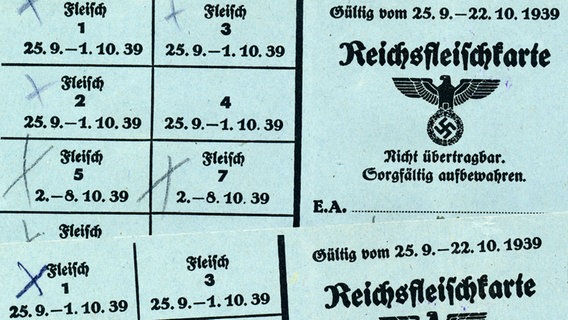 Lebensmittelkarte für Fleisch aus dem Jahr 1939. © picture alliance / Bildagentur-online/Falkenstein 