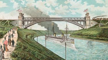 Die kaiserliche Jacht "Hohenzollern" im Nord-Ostsee-Kanal am 21. Juni 1895 (Farblithographie). © picture-alliance / akg-images 