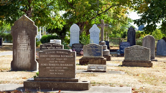 Grabsteine auf dem Friedhof im von deutschen Siedlern gegründeten Dorf Upper Moutere in Neuseeland © NDR Foto: Folker Wergin