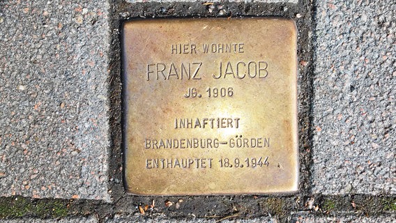 Stolperstein für Franz Jacob in der Hamburger Jarrestraße 21 © NDR Foto: Irene Altenmüller