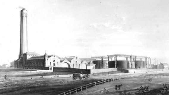 Das Hamburger Gaswerk auf dem Kleinen Grasbrook im Jahr 1852 © Gasnetz Hamburg 
