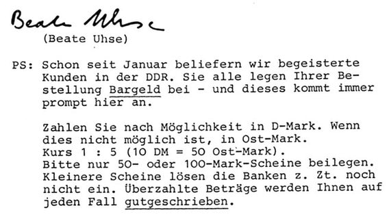 Brief, der den ersten Gratiskatalogen in der DDR beilag. © Forschungsstelle für Zeitgeschichte in Hamburg, Angelika Voß-Louis 