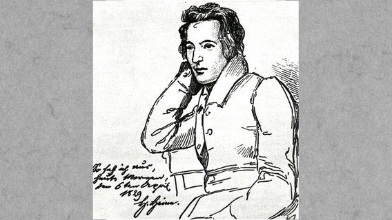 Porträt des Dichters Heinrich Heine (Zeichnung von Franz Kugler von 1829). © Stadtarchiv Cuxhaven 