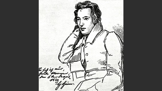 Porträt des Dichters Heinrich Heine (Zeichnung von Franz Kugler von 1829). © Stadtarchiv Cuxhaven 