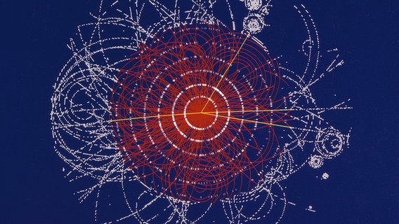 Die Illustration von 2011 zeigt den Zerfall eines fiktiven Higgs-Boson. Dem Nachweis des lange gesuchten Higgs-Teilchen sind Physiker des weltgrößten Teilchenbeschleunigers LHC einen wichtigen Schritt nähergekommen. © picture alliance / dpa | CERN 