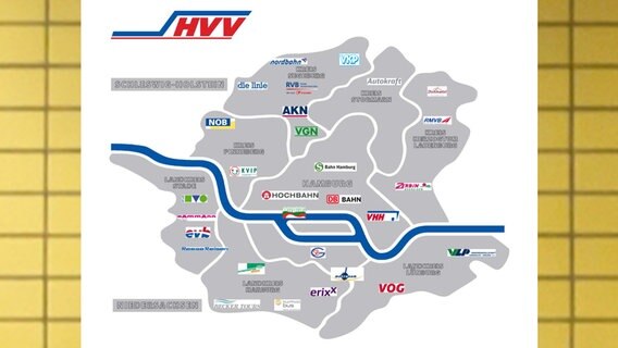 Das HVV-Gebiet mit den Logos aller Unternehmen. © HVV 