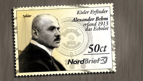 Briefmarke mit dem Motiv "Alexander Behm, Erfinder des Echolots" © Nordbrief / Vertriebs-Gesellschaft-Universal 