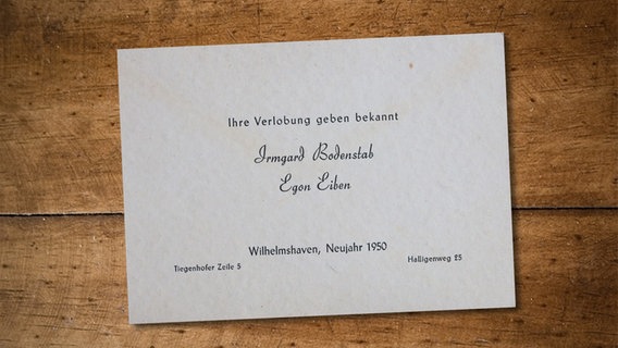 Verlobungskarte von Irmgard Bodenstab und Egon Eiben aus Wilhelmshaven von 1950. © Privat 