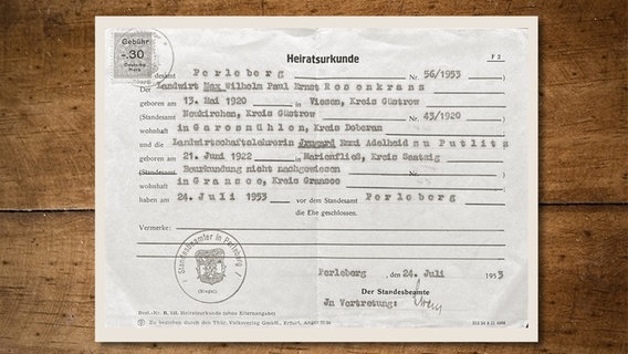 Heiratsurkunde von Irmgard Rosenkranz, geborene Gans Edle Herrin zu Putlitz, und Max Rosenkranz. © privat 