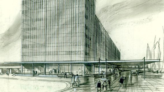Entwurf von Cäsar Pinnau für das Tchibo-Werk Hamburg von 1963 © Hamburgisches Architekturarchiv 