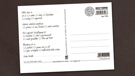 Die Rückseite einer Postkarte mit Lückentext. © Schö­ning GmbH & Co. KG 