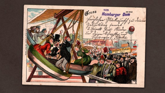 Auf einer alten Postkarte ist die Zeichnung des Hamburger Doms abgebildet.  