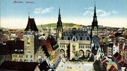 Aachen aus der Vogelperspektive - mit Rathaus (um 1934) © picture alliance / arkivi 