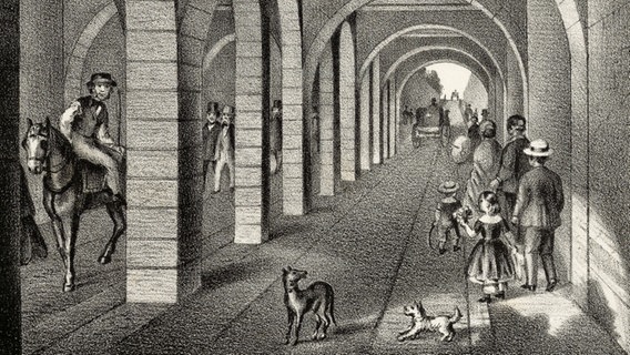 Ansicht des 1862 von Roesing geplanten Alstertunnels (Ausschnitt)  