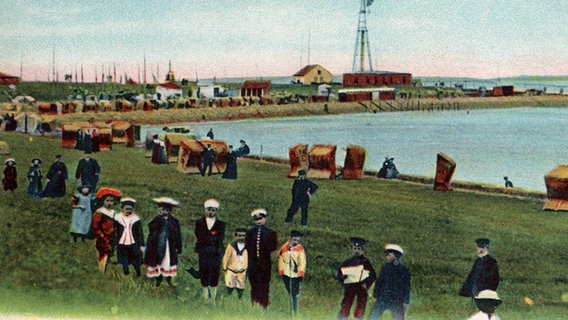 Historische Postkarte mit Herrenstrand und Leuchtturm von Büsum um 1901 © Tourismus Marketing Service Büsum GmbH / Amtsarchiv Büsum 