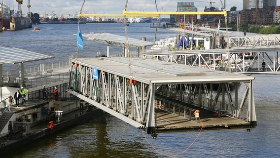 Bauarbeiten für den Hochwasserschutz an den St. Pauli Landungsbrücken (06.09.2007) © dpa - Report Foto: Bodo Marks