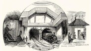 Bildliche Darstellung vom Bau des Themse Tunnels, London, 1843 © picture alliance / imageBROKER | Heinz-Dieter Falkenstein Foto: Heinz-Dieter Falkenstein