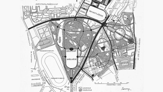 Der Plan für den Altonaer Volkspark (Zeichnung). © Bildarchiv der Behörde für Stadtentwicklung und Umwelt - Gartendenkmalpflege 