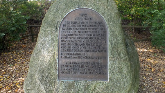 Ein Gedenkstein im Naturschutzgebiet Wittmoor erinnert an das KZ Wittmoor im Jahr 1933. © NDR Foto: Marc-Oliver Rehrmann