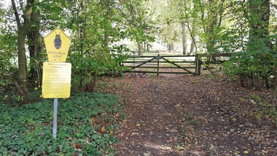 Ein Schild weist auf das Naturschutzgebiet Wittmoor hin. © NDR Foto: Marc-Oliver Rehrmann
