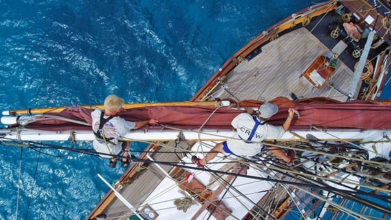 Blick vom Mastbaum der "Eye of the Wind" nach unten © FORUM train & sail GmbH 