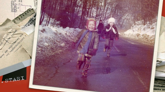 Dirk Stein, der zu DDR-Zeiten spurlos verschwand, zusammen mit seiner Schwester vor Stasi-Akten. (Bildmontage) © NDR, picture alliance Foto: Marie Chlebosch / R4200, Daniel Karmann (Hintergrund)