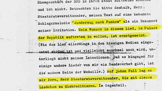 Auszug aus dem Brief von Udo Lindenberg an Erich Honecker vom August 1983 © BStU 