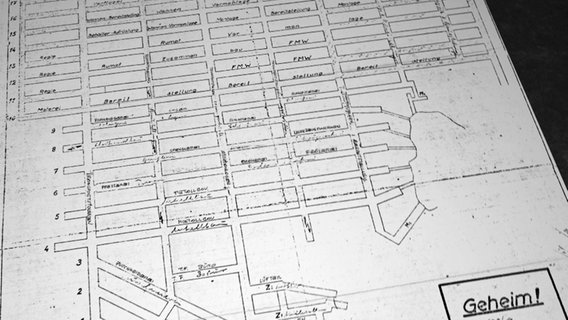 Ausschnitt des geheimen Lageplans der Produktionsstätte in Gusen © EcoMedia TV / NDR 