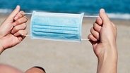 Ein Mann hält eine Einmal-Maske an den Gummibändern in den Händen © Colourbox Foto: nito