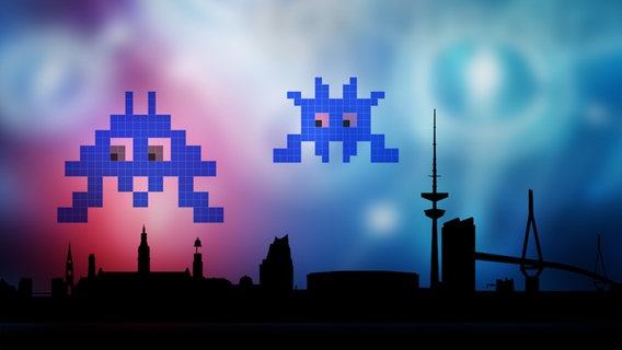 Pixelfiguren über der Silhouette von Hamburg (Montage) © fotolia.com Foto: James Thew, Atlantis