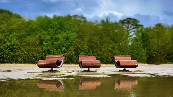 Holzbänke am Strand von Altefähr © NDR Foto: Frauke Dost aus Greifswald