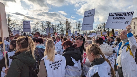 Aus Protest gegen die schlechte wirtschaftliche Lage sind viele Apotheken in Norddeutschland am Mittwoch geschlossen geblieben. In Schwerin wurde gestreikt. © NDR Foto: Katrin Glüsenkamp