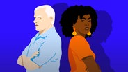 Grafik: Eine schwarze Frau und ein weißer Mann stehen Rücken an Rücken. © NDR/Kulturjournal 