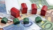 Monopoly-Häuser und -Hotels auf Geldscheinen. © imago/Ralph Peters 