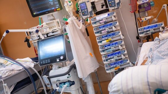 Ein Covid-19 Patient liegt in einem isoliertem Intensivbett-Zimmer. © picture alliance/dpa Foto: Sven Hoppe