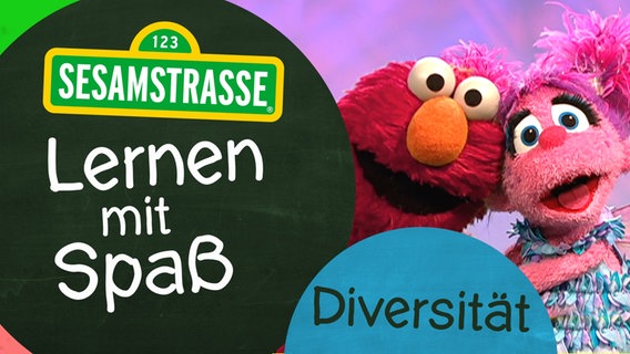 Elmo und Abby mit dem Logo "Lernen mit Spaß" © NDR/Sesamstraße Foto: Grafik