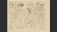 Die Zeichnung "Bar in Cassis" von George Grosz zeigt Menschen in einer Bar, die an Tischen sitzen. © Estate of George Grosz, Princeton, N.J. / VG Bild-Kunst, Bonn 2023 /  Hamburger Kunsthalle / bpk 