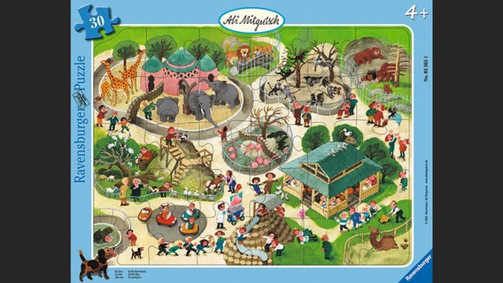 Ein Puzzle mit dem Wimmelbild eines Zoos von Ali Mitgutsch. © Ravensburger Verlag 