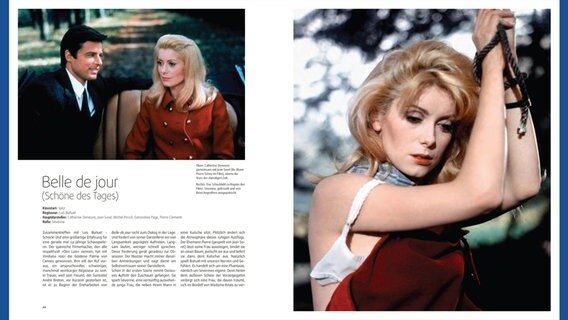 Die Doppelseite aus dem Bildband zeigt Catherine Deneuve in Szenen aus dem Film "Belle de Jour". © courtesy Schirmer/Mosel 