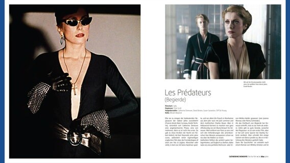 Auf dieser Doppelseite ist Catherine Deneuve in Szenen aus dem Film "Les Prédateurs" (Begierde) zu sehen. © courtesy Schirmer/Mosel 