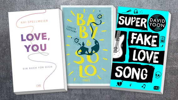 Collage der Buch-Cover: Super Fake Love Song / Love, You / Baby & Solo © cbj Jugendbücher / LYX Verlag / Hanser Verlag 