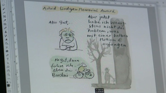Eine Illustration von Jutta Bauer auf ihrem Bildschirm. Eine Illustration von Jutta Bauer auf ihrem Bildschirm. © NDR