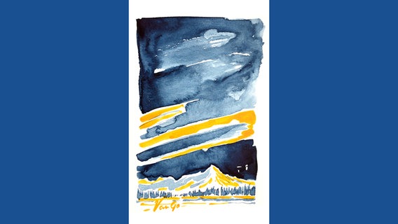 Tim Voors: Dunkler Himmel über einem Berg (Aquarell) © Tim Voors / gestalten Verlag 