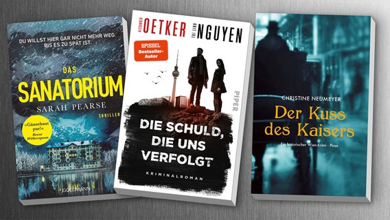 Buchcover: Die Schuld, die uns verfolgt / Das Sanatorium / Der Kuss des Kaisers © Piper Verlag / Goldmann Verlag / Picus Verlag 