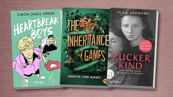 Collage der Jugendbücher "The Inheritance Games", "Zuckerkind" und "Heartbreak Boys" © cbt, one, aufbau Verlag 