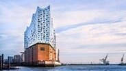 Die Hamburger Elbphilharmonie, von den Landungsbrücken aus betrachtet. © Thies Rätzke 