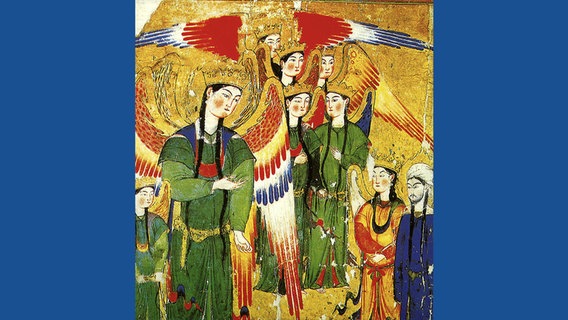 Persische Miniatur: der Prophet Mohammed und der Engel Gabriel vor einem riesenhaften Engel © picture alliance/akg-images Foto: Erich Lessing